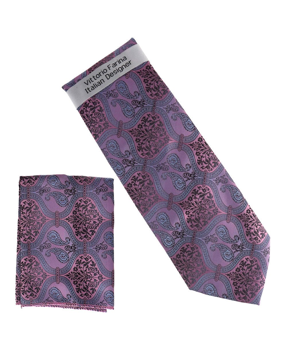Vittorio Farina Men's Paisley Design Necktie & Pocket Square - NH-D_1490 - Classy Cufflinks