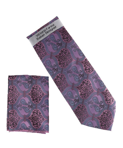 Vittorio Farina Men's Paisley Design Necktie & Pocket Square - NH-D_1490 - Classy Cufflinks
