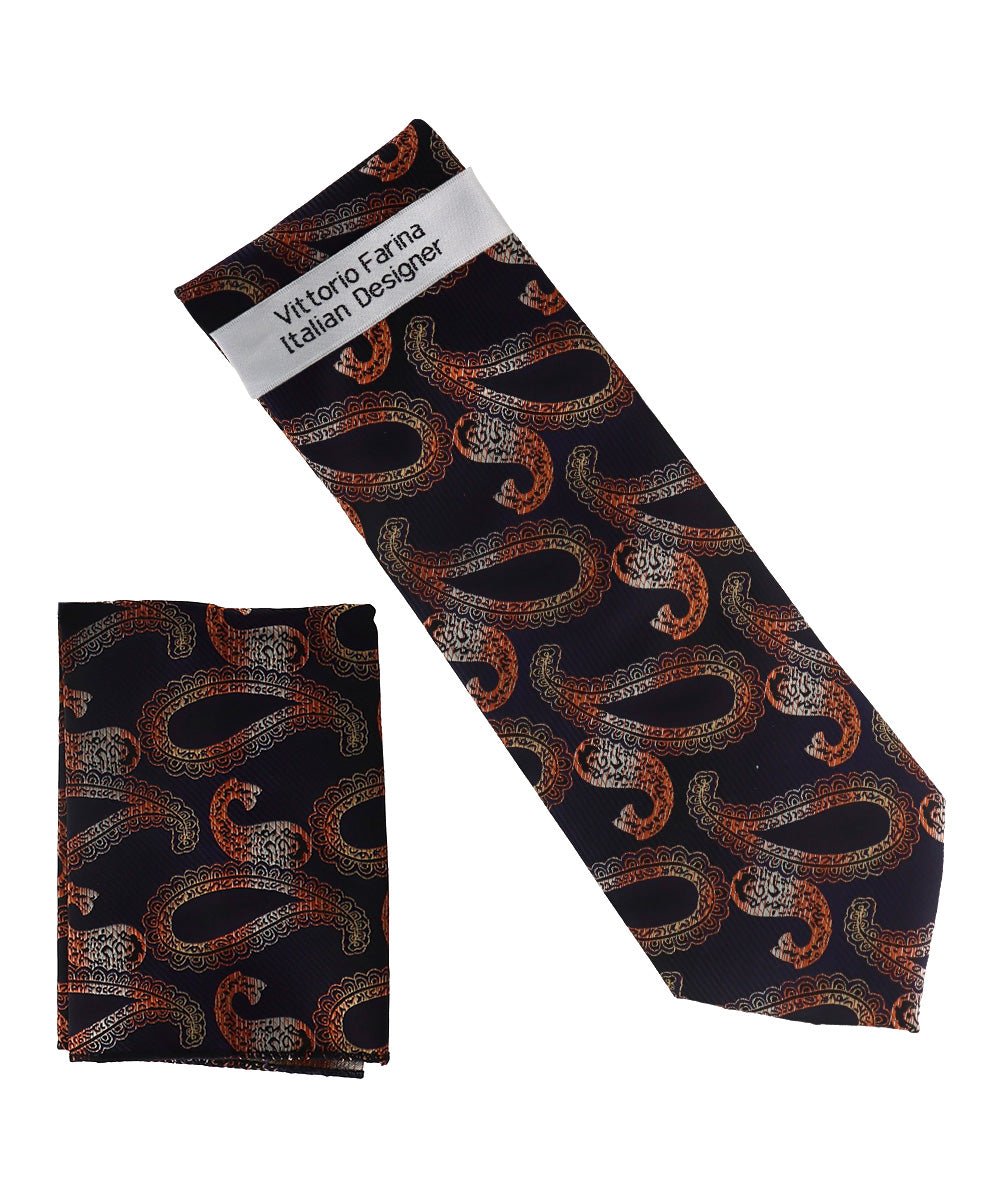 Vittorio Farina Men's Paisley Design Necktie & Pocket Square - NH-D_1492 - Classy Cufflinks