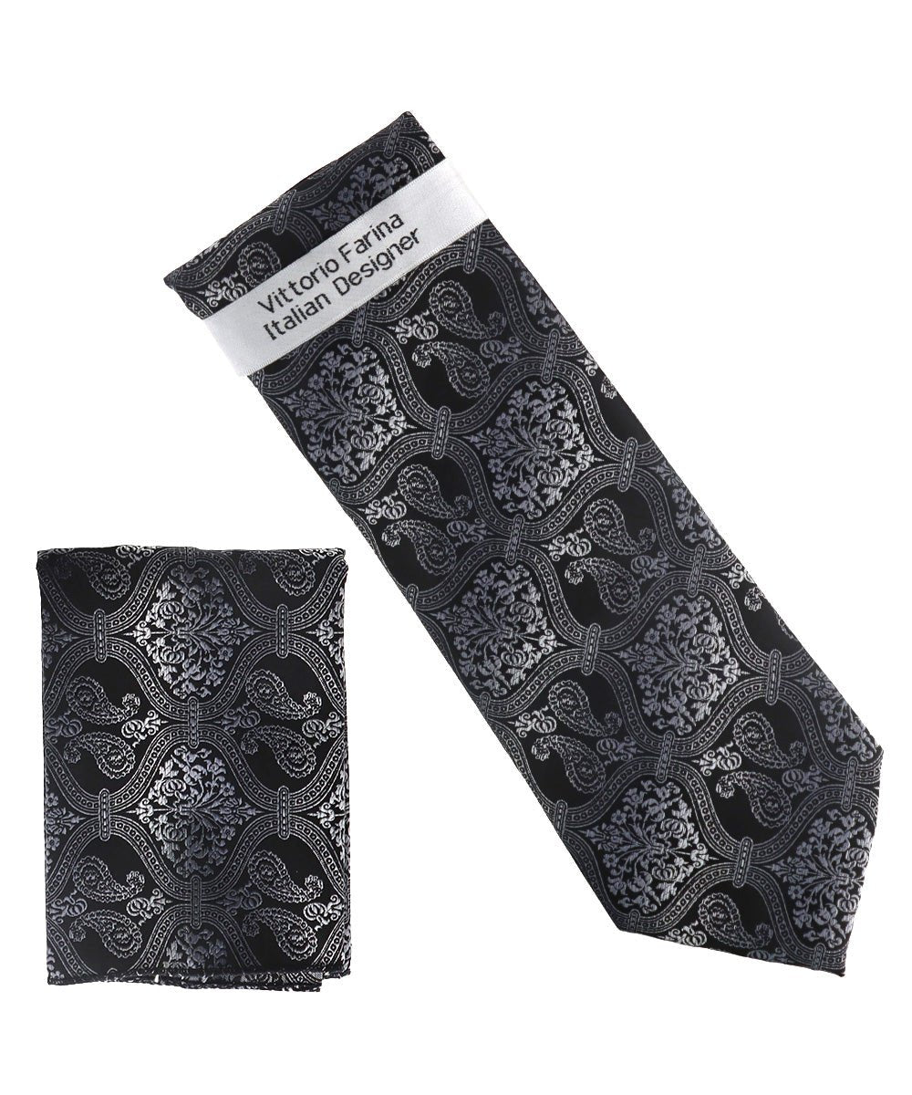 Vittorio Farina Men's Paisley Design Necktie & Pocket Square - NH-D_1495 - Classy Cufflinks