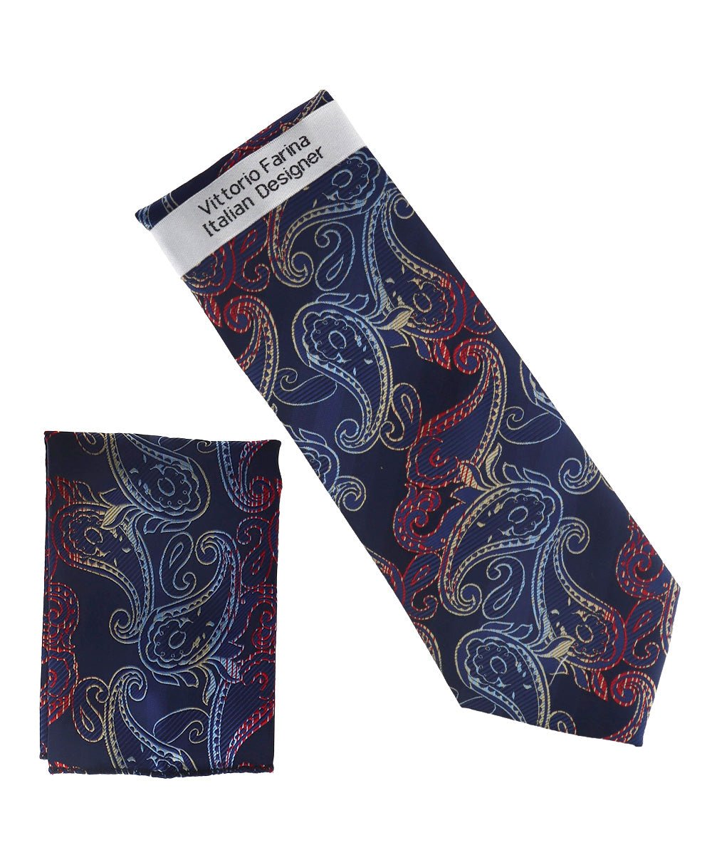 Vittorio Farina Men's Paisley Design Necktie & Pocket Square - NH-D_1498 - Classy Cufflinks