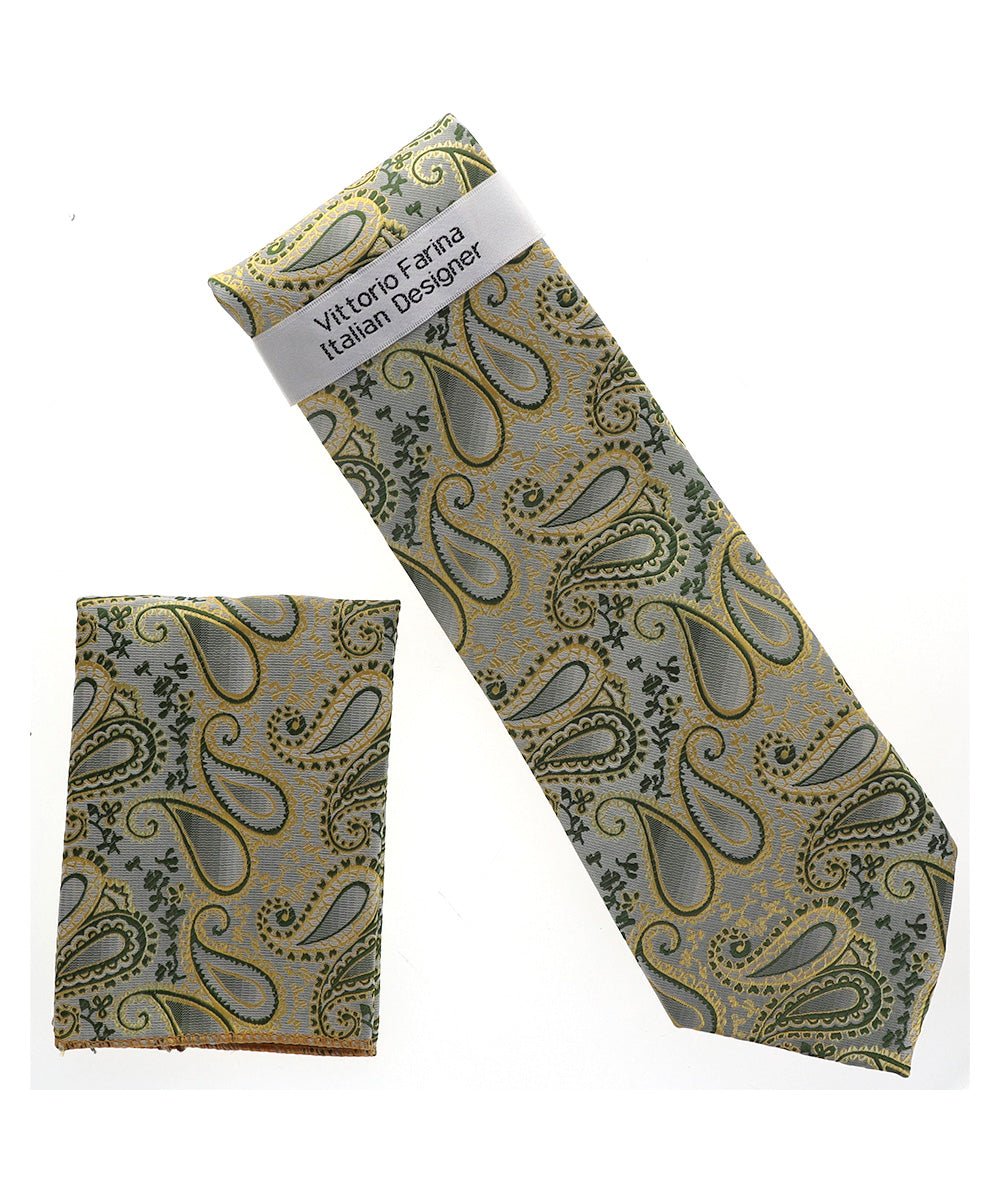 Vittorio Farina Men's Paisley Design Necktie & Pocket Square - NH-D_1502 - Classy Cufflinks