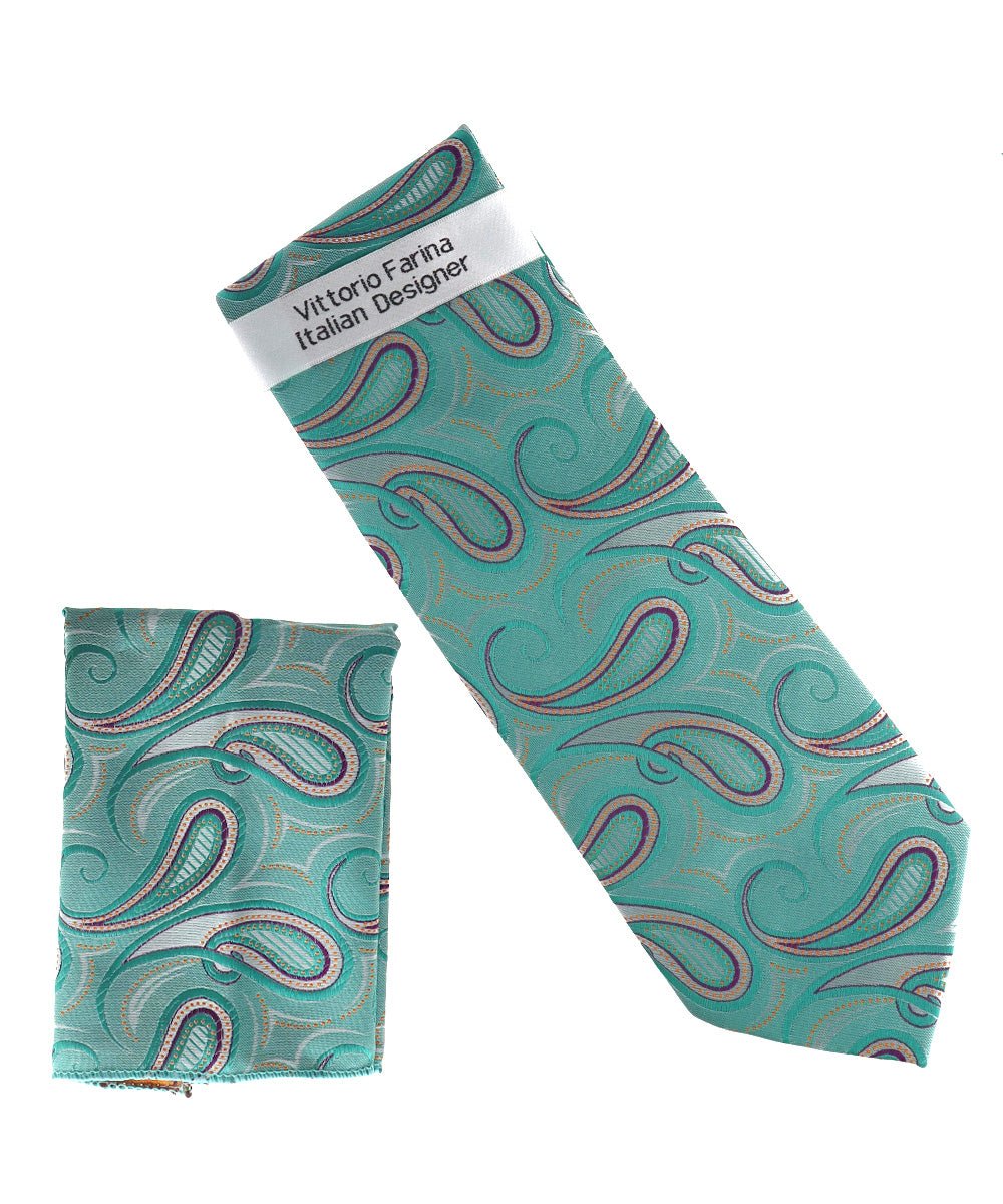 Vittorio Farina Men's Paisley Design Necktie & Pocket Square - NH-D_1508 - Classy Cufflinks