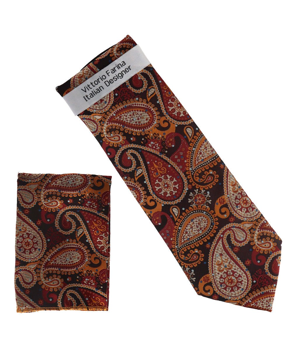 Vittorio Farina Men's Paisley Design Necktie & Pocket Square - NH-D_1509 - Classy Cufflinks