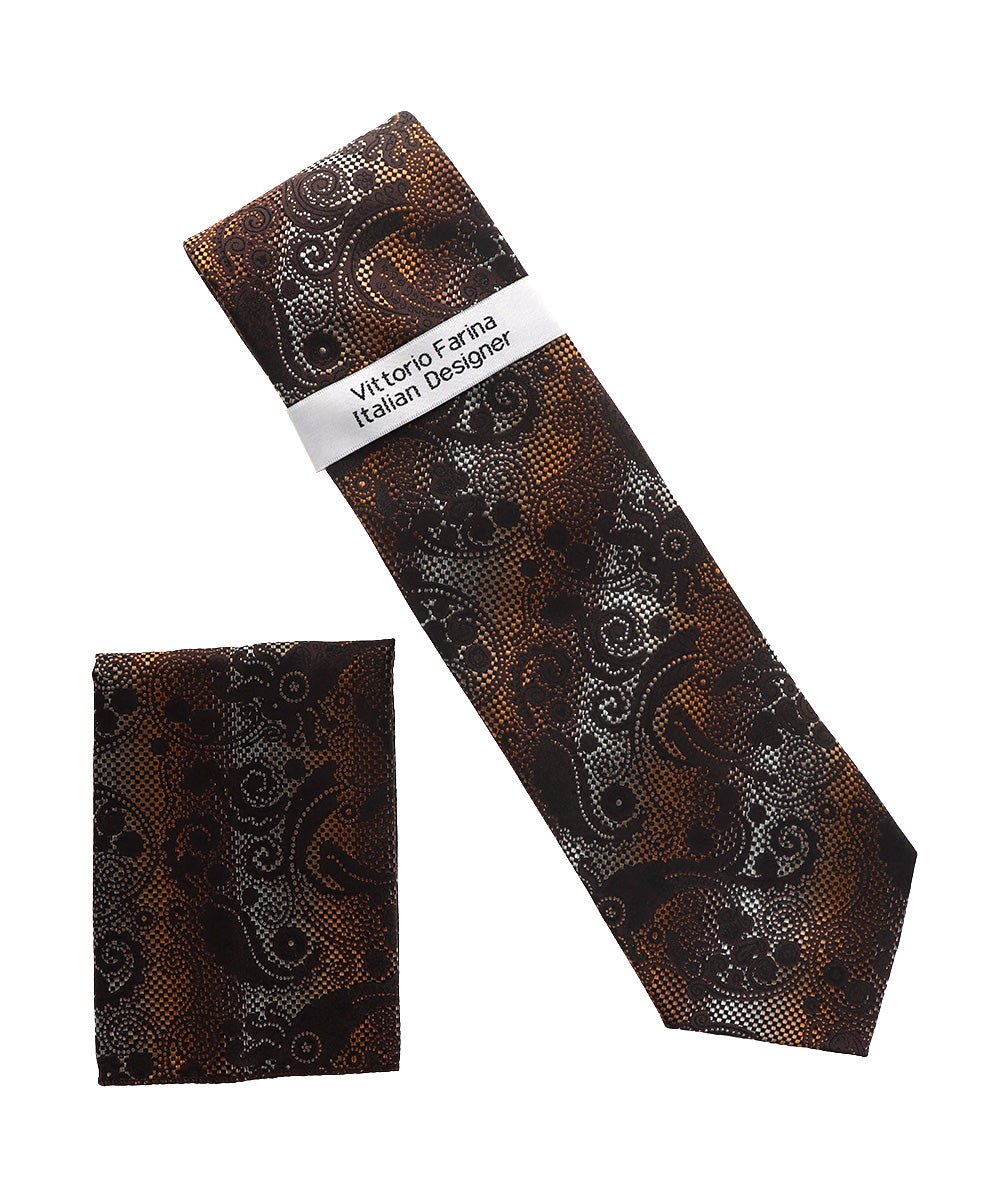Vittorio Farina Men's Paisley Design Necktie & Pocket Square - NH-D_1514 - Classy Cufflinks