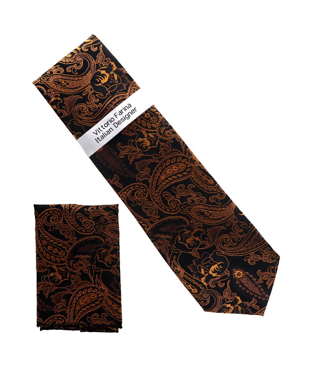 Vittorio Farina Men's Paisley Design Necktie & Pocket Square - NH-D_1515 - Classy Cufflinks