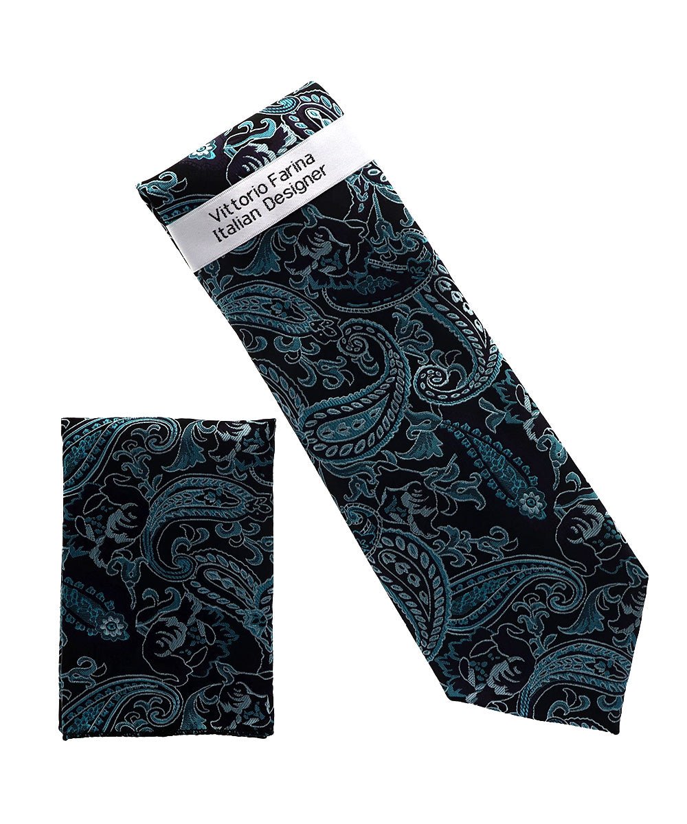 Vittorio Farina Men's Paisley Design Necktie & Pocket Square - NH-D_1518 - Classy Cufflinks