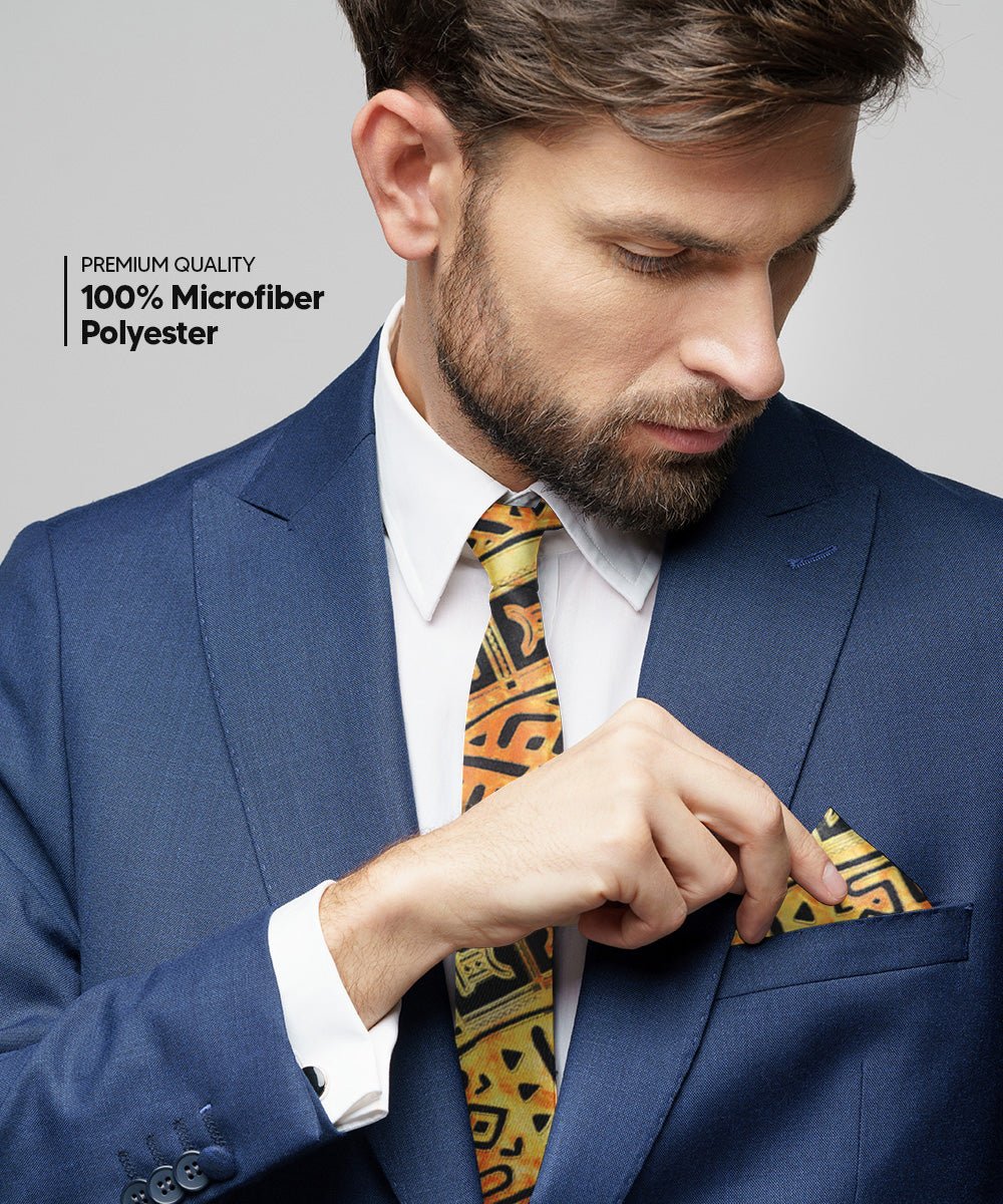 Vittorio Farina Men's Kente Satin Necktie & Pocket Square - NH - K_Kente 4 - Classy Cufflinks