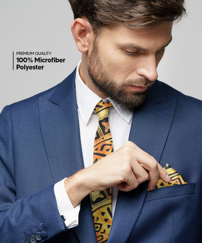 Vittorio Farina Men's Kente Satin Necktie & Pocket Square - NH - K_Kente 4 - Classy Cufflinks