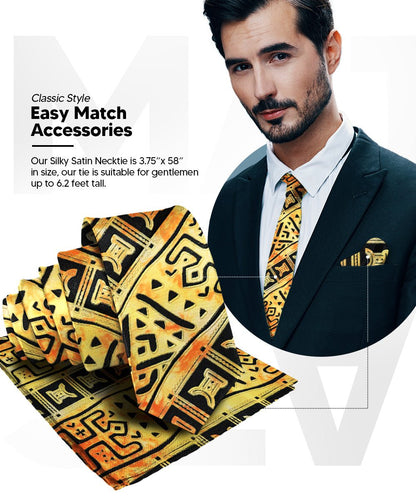 Vittorio Farina Men's Kente Satin Necktie & Pocket Square - NH - K_Kente 4 - Classy Cufflinks