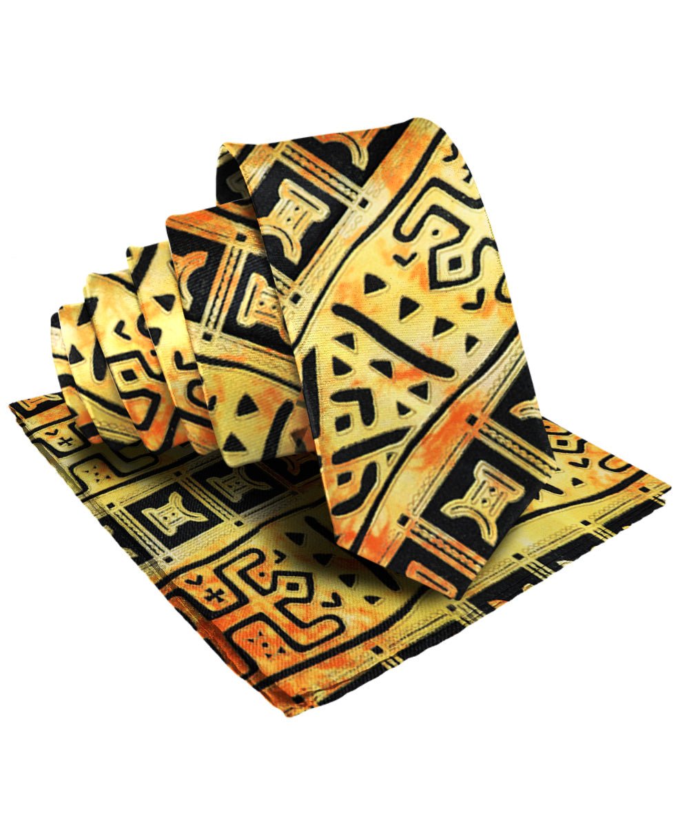 Vittorio Farina Men's Kente Satin Necktie & Pocket Square - NH - K_Kente 4 - Classy Cufflinks