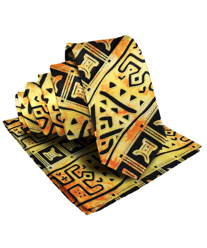 Vittorio Farina Men's Kente Satin Necktie & Pocket Square - NH - K_Kente 4 - Classy Cufflinks