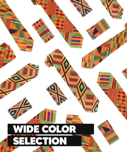 Vittorio Farina Men's Kente Satin Necktie & Pocket Square - NH - K_Kente 4 - Classy Cufflinks