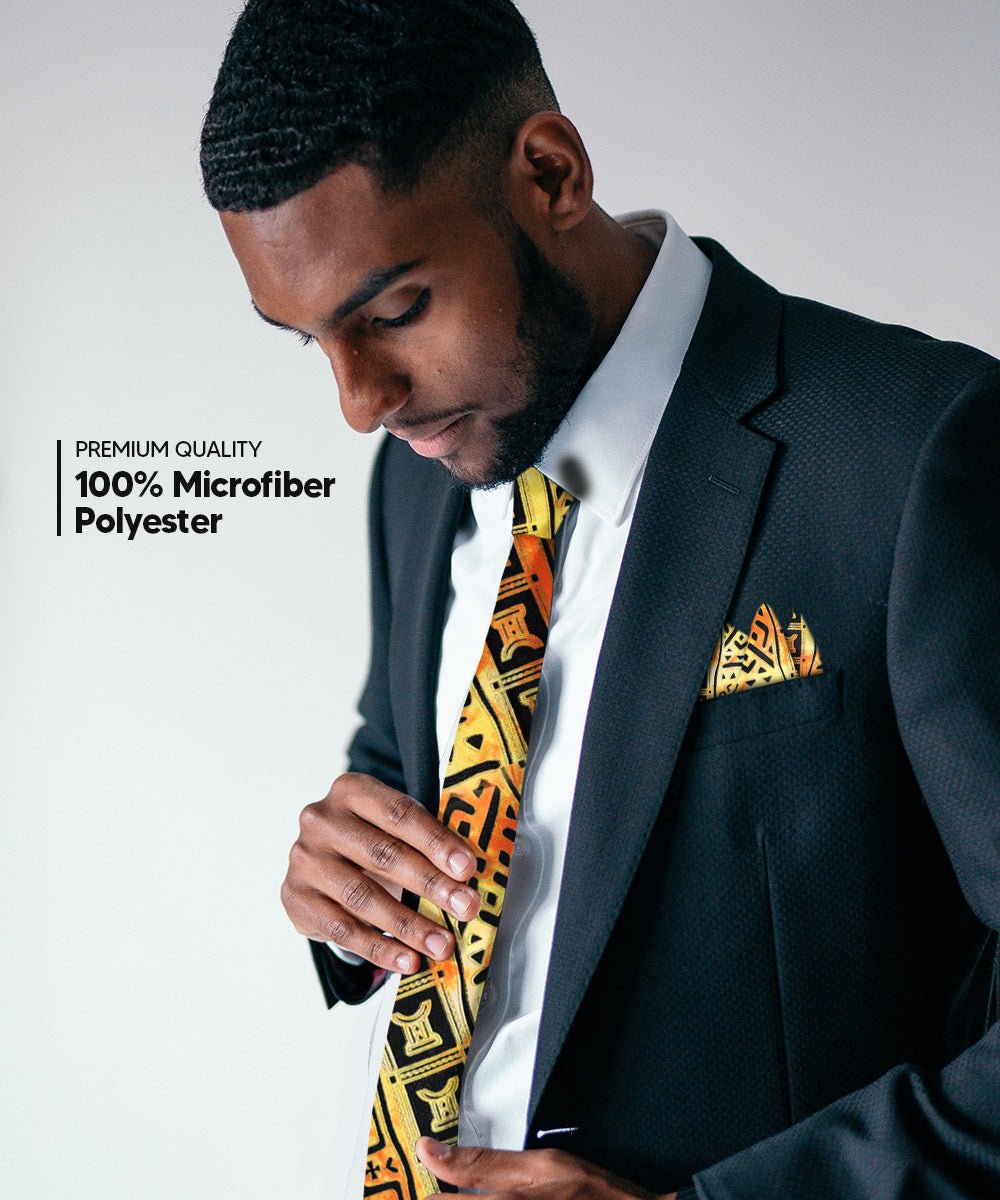 Vittorio Farina Men's Kente Satin Necktie & Pocket Square - NH - K_Kente 4 - Classy Cufflinks