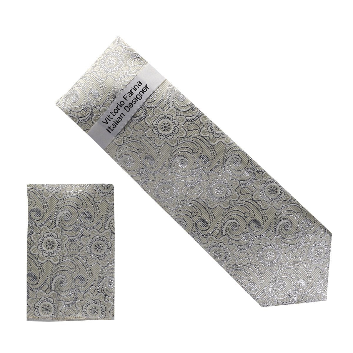 Vittorio Farina Men's Metallic Necktie & Pocket Square - NH - M_34 - Classy Cufflinks