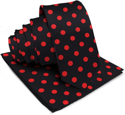 Vittorio Farina Polka Dot Necktie & Pocket Square - NH-PD_03_RED_BLACK - Classy Cufflinks