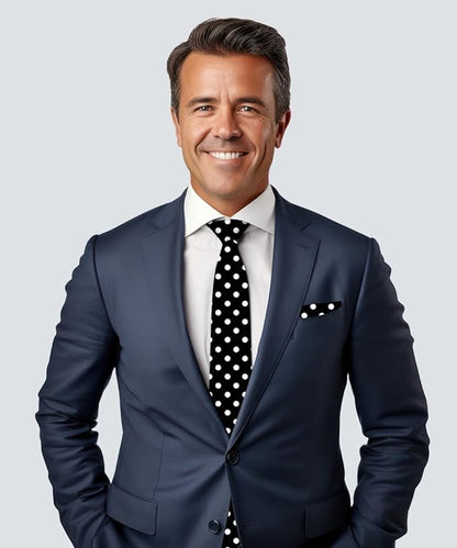 Vittorio Farina Polka Dot Necktie & Pocket Square - NH-PD_05_WHITE_BLACK - Classy Cufflinks