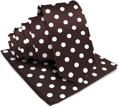 Vittorio Farina Polka Dot Necktie & Pocket Square - NH-PD_07_IVORY_BROWN - Classy Cufflinks