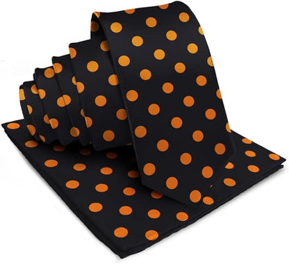 Vittorio Farina Polka Dot Necktie & Pocket Square - NH-PD_10_GOLD_BLACK - Classy Cufflinks