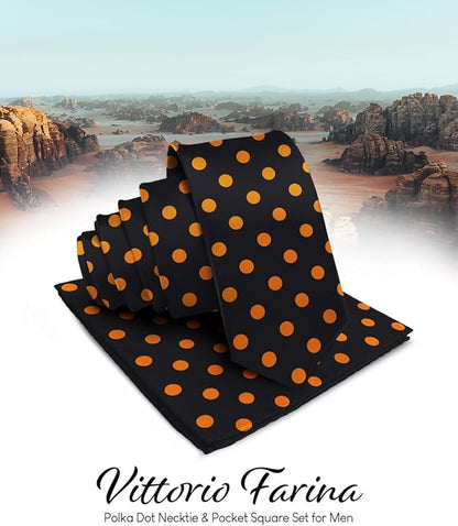 Vittorio Farina Polka Dot Necktie & Pocket Square - NH-PD_10_GOLD_BLACK - Classy Cufflinks