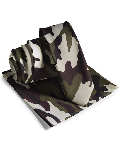 Vittorio Farina Men's Kente Satin Necktie & Pocket Square - NH - SKINNY - K_Camo - Classy Cufflinks
