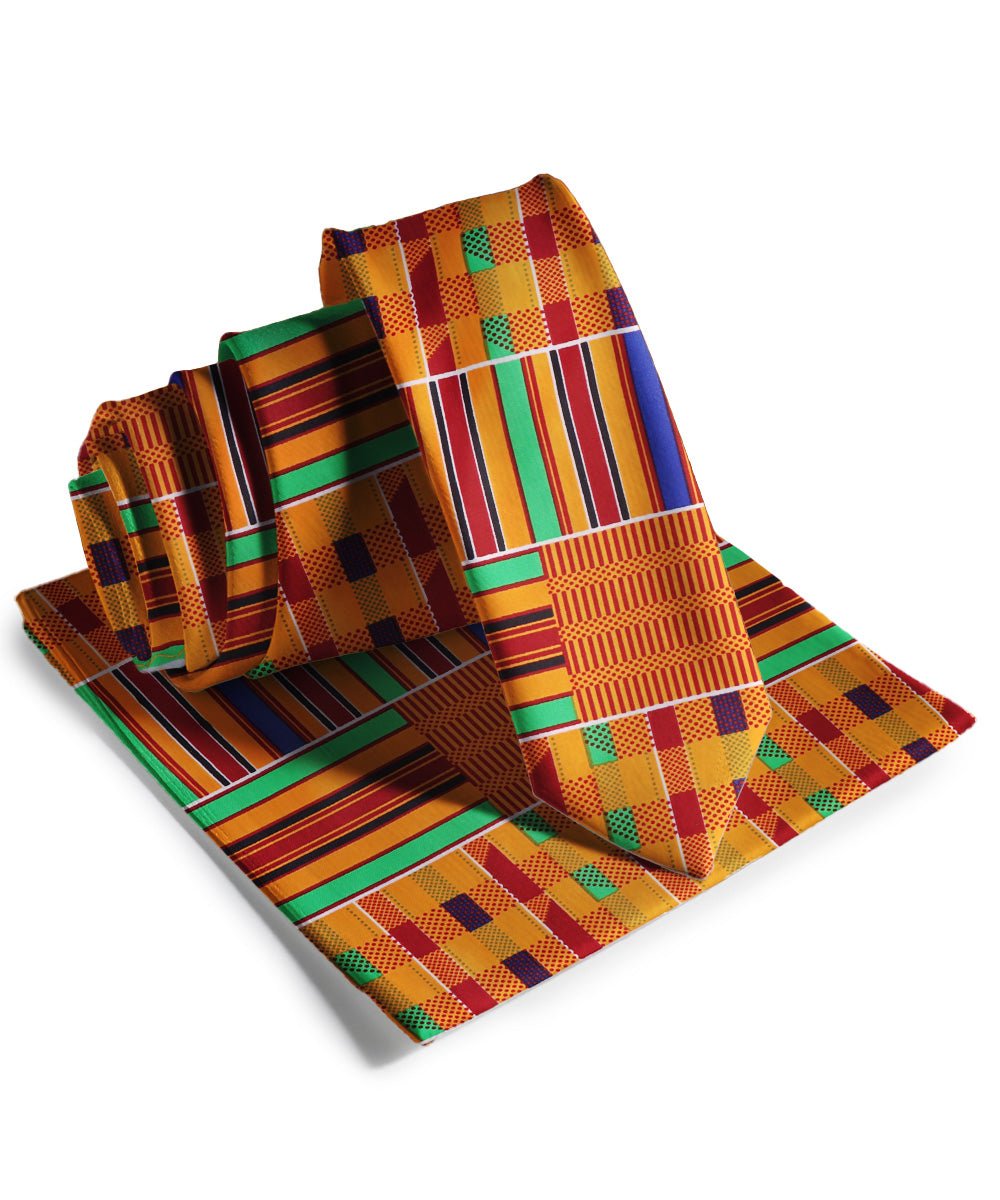 Vittorio Farina Men's Kente Satin Necktie & Pocket Square - NH - SKINNY - K_Kente 1 - Classy Cufflinks