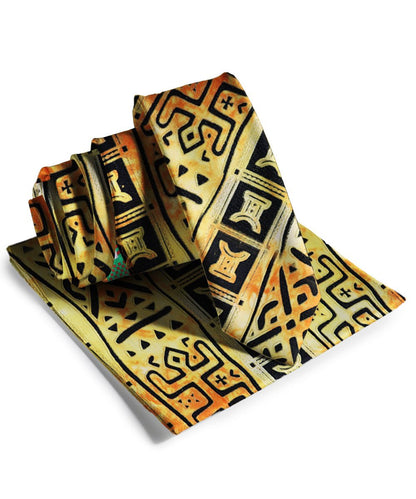 Vittorio Farina Men's Kente Satin Necktie & Pocket Square - NH - SKINNY - K_Kente 4 - Classy Cufflinks