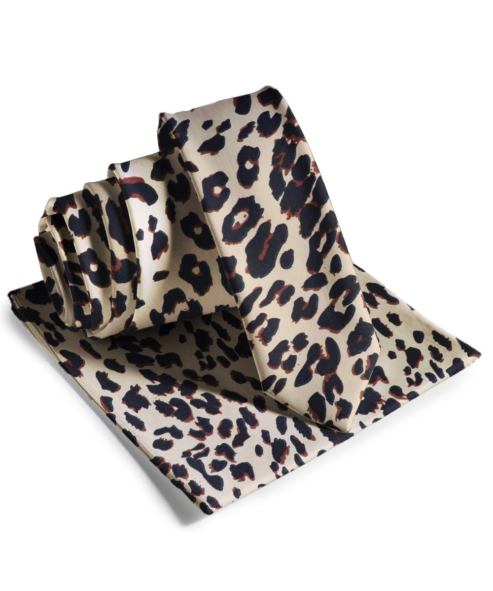 Vittorio Farina Men's Kente Satin Necktie & Pocket Square - NH - SKINNY - K_Leopard - Classy Cufflinks