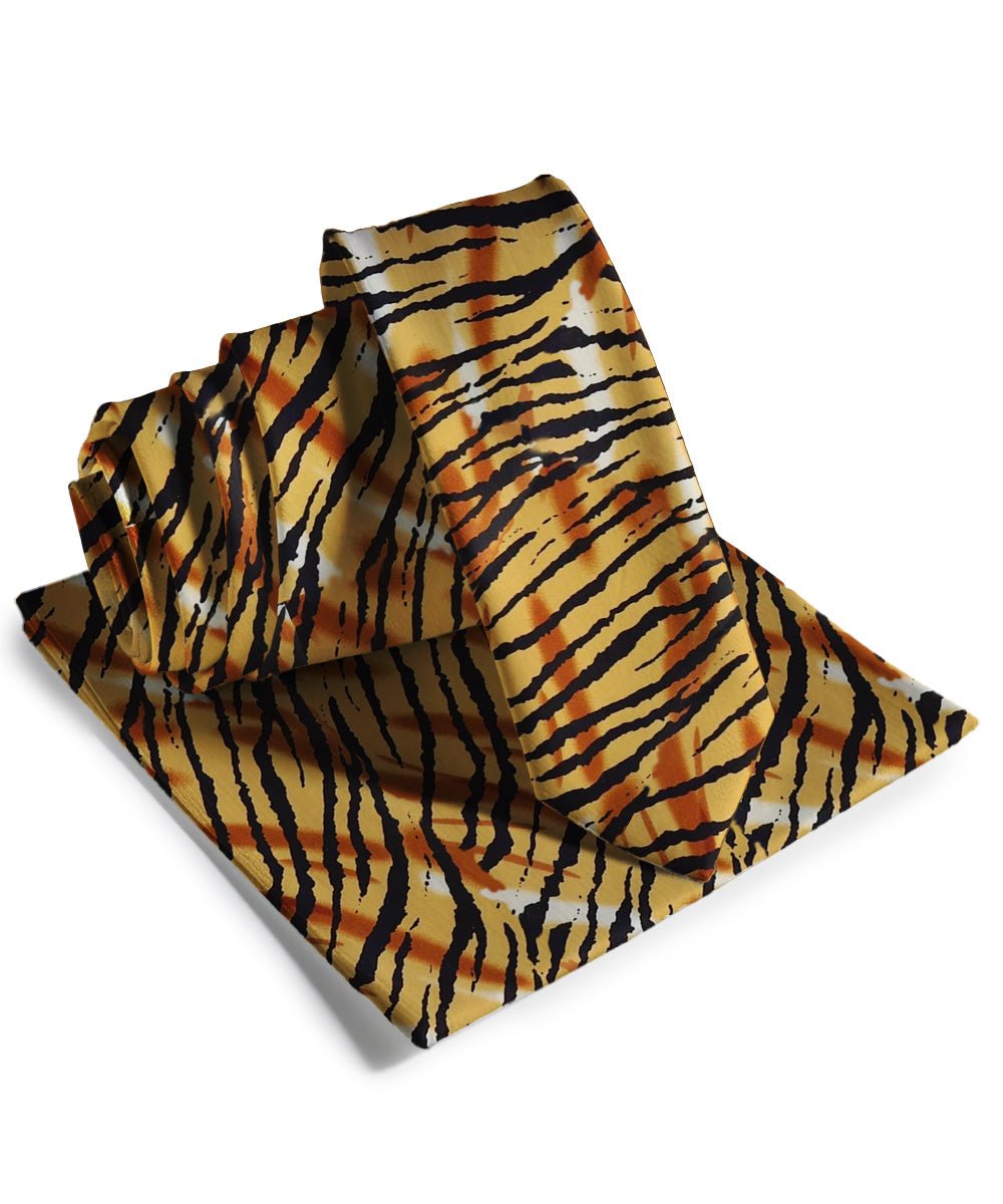 Vittorio Farina Men's Kente Satin Necktie & Pocket Square - NH - SKINNY - K_Tiger - Classy Cufflinks