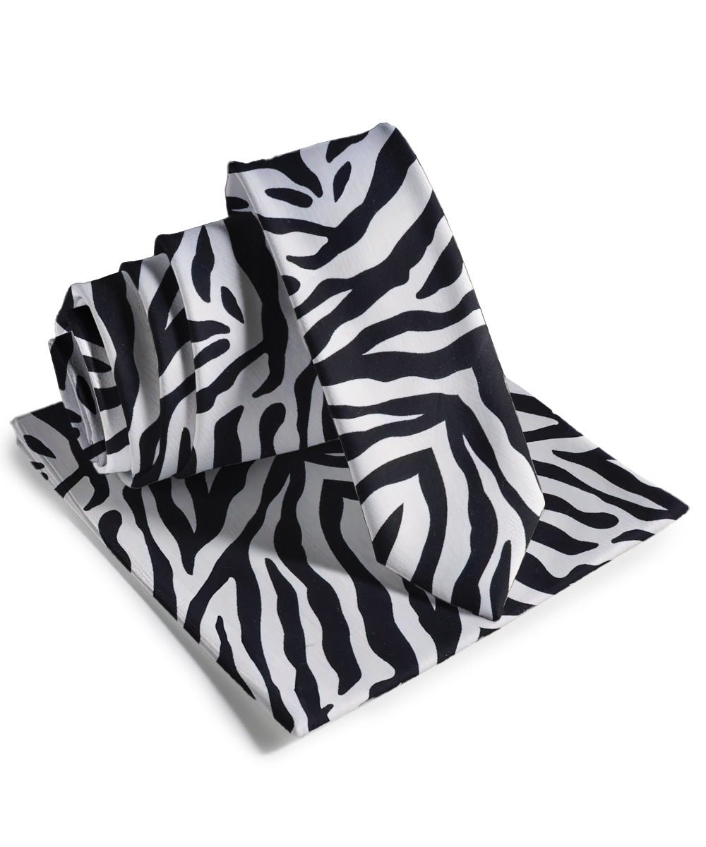 Vittorio Farina Men's Kente Satin Necktie & Pocket Square - NH - SKINNY - K_Zebra - Classy Cufflinks