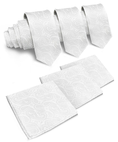 Vittorio Farina Woven Paisley Necktie & Pocket Square Multipacks - NH - WP - 3_WHITE - Classy Cufflinks