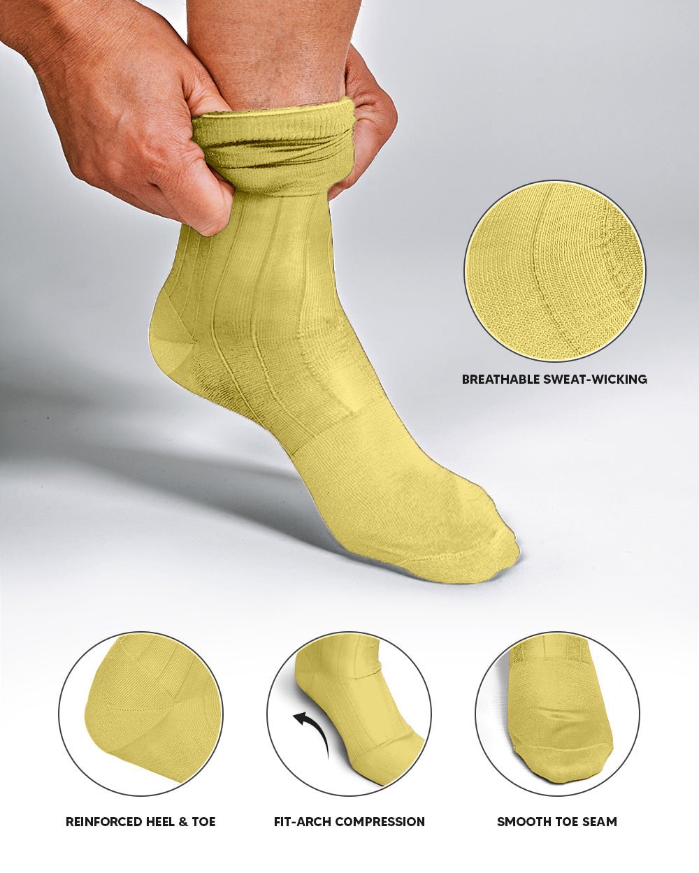 Vittorio Farina Men's Ribbed Shear Nylon Over The Calf Dress Socks - o - c - maize - 12 - Classy Cufflinks