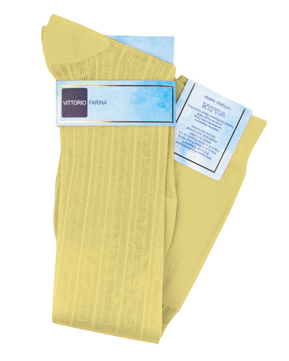 Vittorio Farina Men's Ribbed Shear Nylon Over The Calf Dress Socks - o - c - maize - 12 - Classy Cufflinks