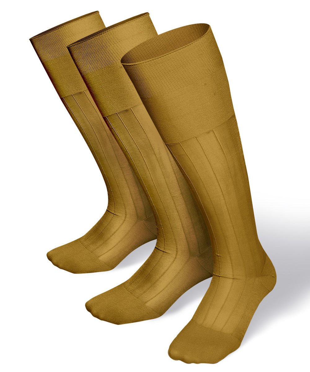 Vittorio Farina Men's Ribbed Shear Nylon Over The Calf Dress Socks - o - c - mustard - 3 - Classy Cufflinks