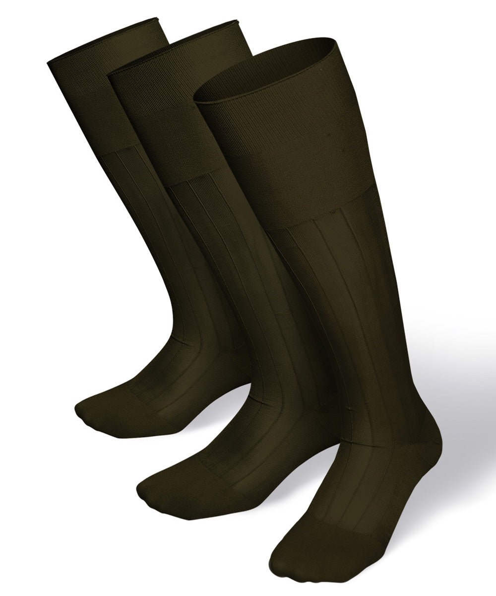 Vittorio Farina Men's Ribbed Shear Nylon Over The Calf Dress Socks - o - c - olive - 3 - Classy Cufflinks
