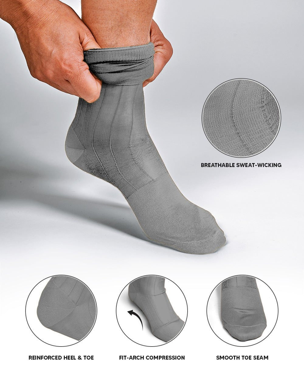 Vittorio Farina Men's Ribbed Shear Nylon Over The Calf Dress Socks - o - c - silver - grey - 12 - Classy Cufflinks
