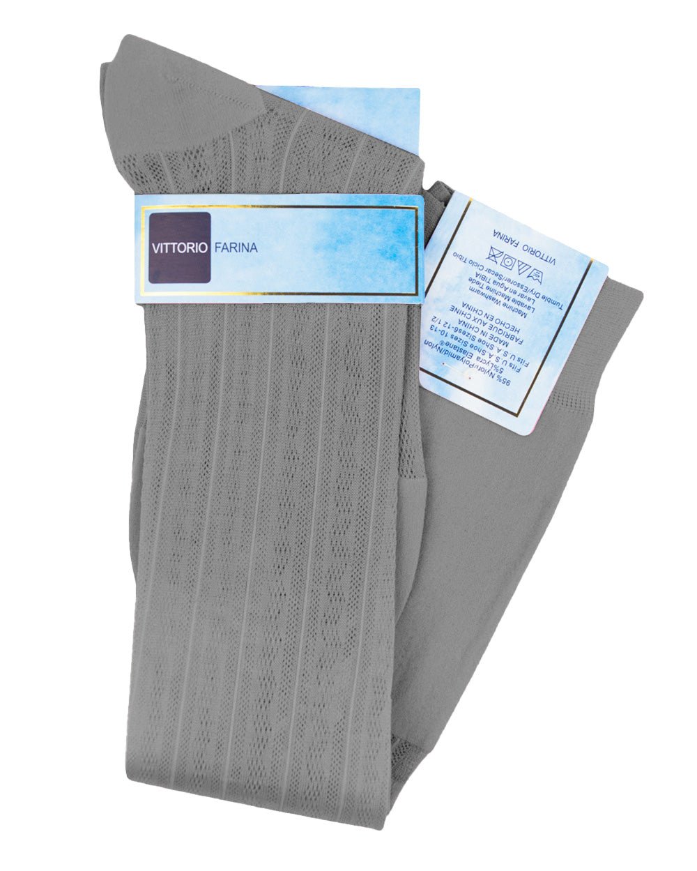 Vittorio Farina Men's Ribbed Shear Nylon Over The Calf Dress Socks - o - c - silver - grey - 12 - Classy Cufflinks