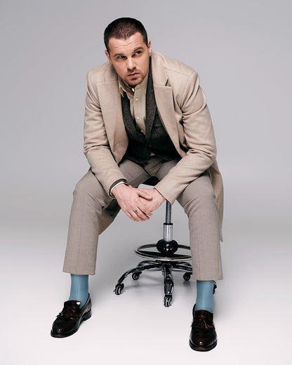 Vittorio Farina Men's Ribbed Shear Nylon Over The Calf Dress Socks - o - c - sky - 12 - Classy Cufflinks
