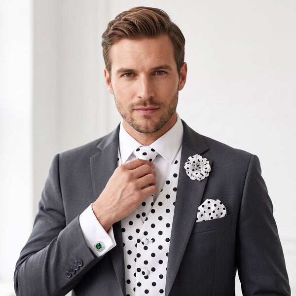 Polka dot bundle with grey suit