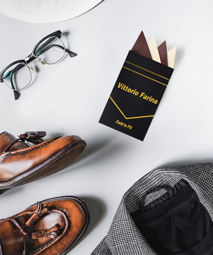 Vittorio Farina Pre - Folded Pocket Square (Two - Tone) - PS - PREFOLD_BROWN - IVORY - Classy Cufflinks