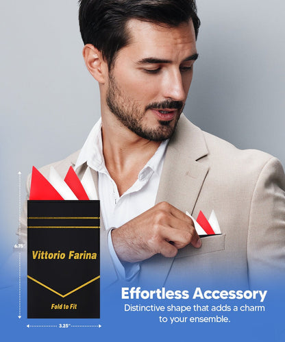 Vittorio Farina Pre - Folded Pocket Square (Two - Tone) - PS - PREFOLD_RED - WHITE - Classy Cufflinks