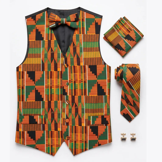 The Kente King Bundle | Vest & Bow Tie + Necktie Set + Cufflinks - 3.5-in - S