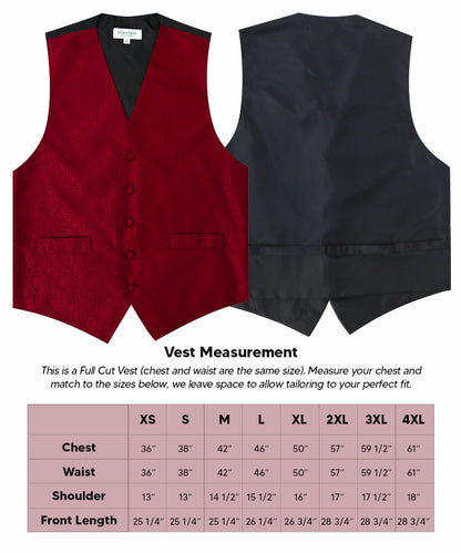 Vittorio Farina Men's Woven Paisley Vest, Necktie, Bow Tie and Pocket Square Set (Black Back) - vest_paisley_BB_burgundy_XS - Classy Cufflinks