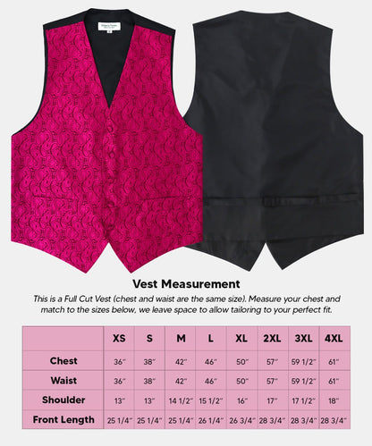 Vittorio Farina Men's Woven Paisley Vest, Necktie, Bow Tie and Pocket Square Set (Black Back) - vest_paisley_BB_hotpink_XS - Classy Cufflinks