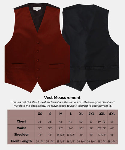 Vittorio Farina Men's Satin Vest, Necktie, Bow Tie and Pocket Square Set (Black Back) - vest_plain_BB_burgundy_XS - Classy Cufflinks