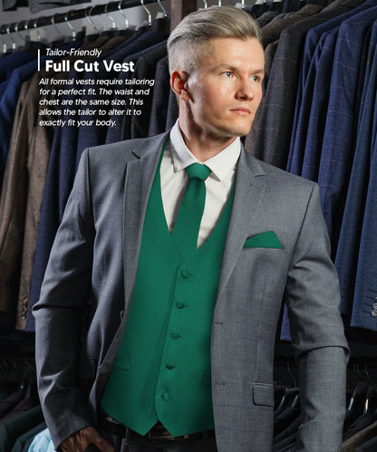 Vittorio Farina Men's Satin Vest, Necktie, Bow Tie and Pocket Square Set (Black Back) - vest_plain_BB_hunter_XS - Classy Cufflinks