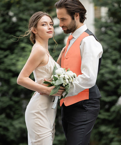 Vittorio Farina Men's Satin Vest, Necktie, Bow Tie and Pocket Square Set (Black Back) - vest_plain_BB_rosegold_XS - Classy Cufflinks