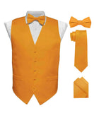Vittorio Farina Men's Satin Vest, Necktie, Bow Tie and Pocket Square Set (White Back) - vest_plain_WB_mustard_XS - Classy Cufflinks
