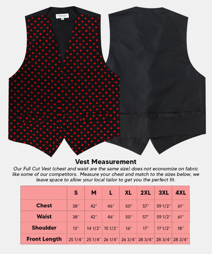 Vittorio Farina Men's White and Black Dot Polka Dot Vest, Necktie, Bow Tie and Pocket Square Set - vest_polkadot_BB_blackred_S - Classy Cufflinks