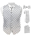 Vittorio Farina Men's White and Black Dot Polka Dot Vest, Necktie, Bow Tie and Pocket Square Set - vest_polkadot_WB_whiteblack_S_V03 - Classy Cufflinks